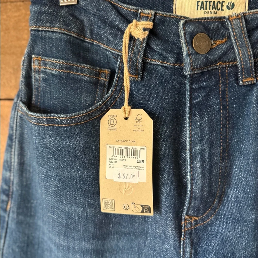 FatFace Wide Leg Jeans High Rise Stretch Denim Elise Blue NWT - Picture 3 of 10